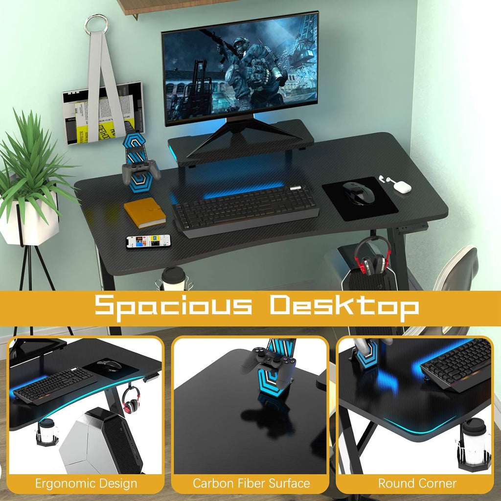 Z-Shaped Gaming Desk with Monitor Stand & Carbon Fiber Surface S30100