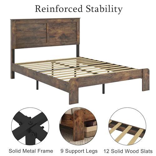 Queen Size Dark Brown Wood Platform Bed Frame N16340