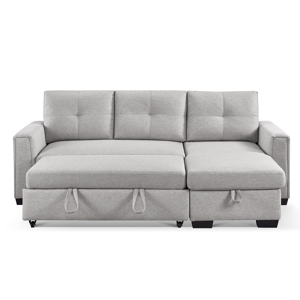 Light Grey L-Shape Pull-Out Sleeper Sectional Sofa X608
