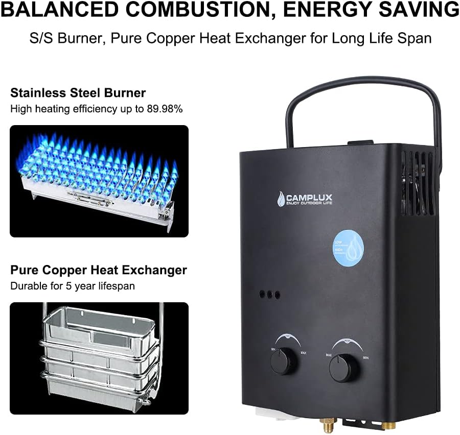 Black 1.32 GPM Outdoor Propane Gas Tankless Water Heater D5971