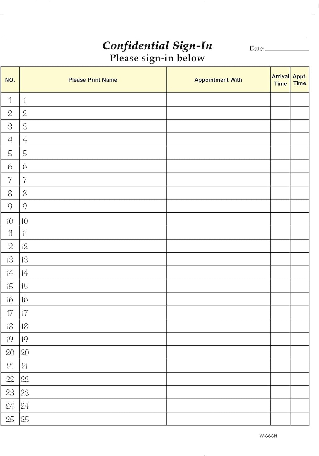8-1/2 X 11 White Carbonless Sign-in Sheets (250 Sheets) K79328