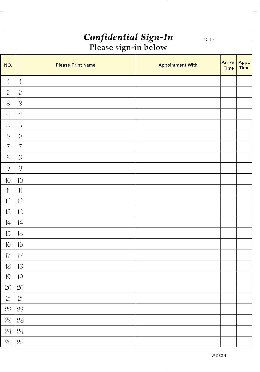 8-1/2 X 11 White Carbonless Sign-in Sheets (250 Sheets) K79328