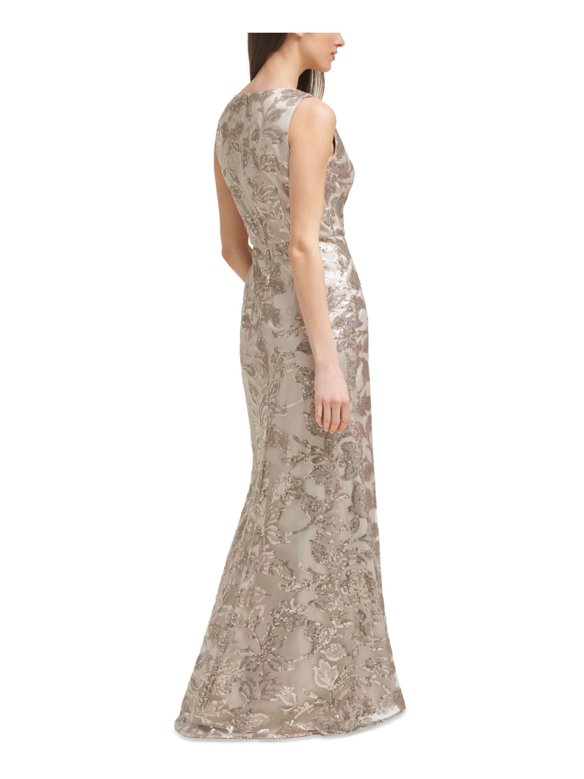 Beige Sequined Sleeveless V Neck Full-Length Sheath Dress H612791