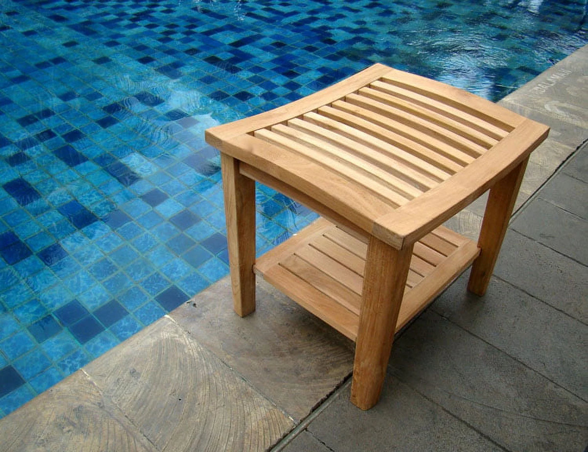 Teak Wood Shower Stool Bench with Shelf E746
