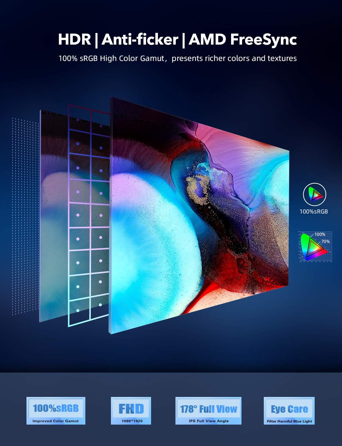 Portable Monitor 15.6'' 1920×1080 FHD IPS USB C HDMI Dual Speakers VESA S2533