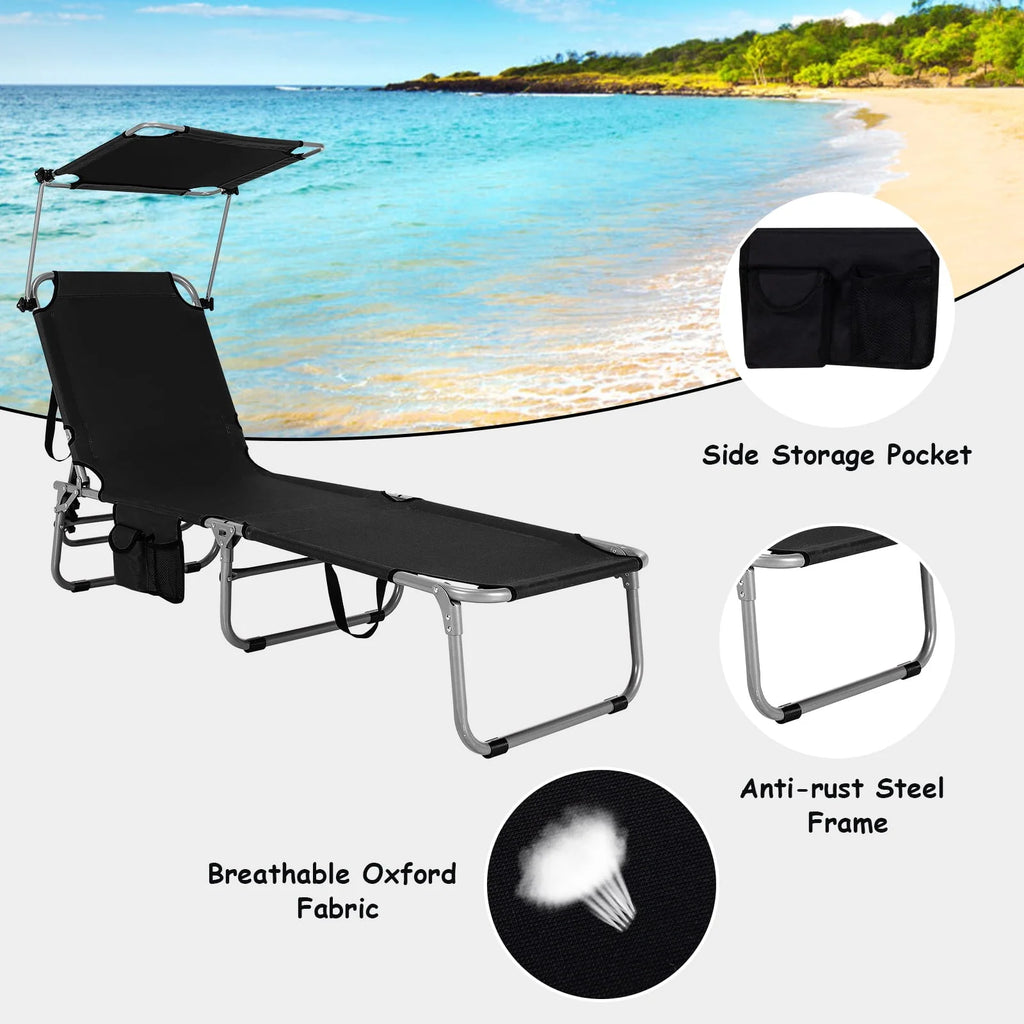 Beige Foldable Lounge Chair with Sun Shade H828133