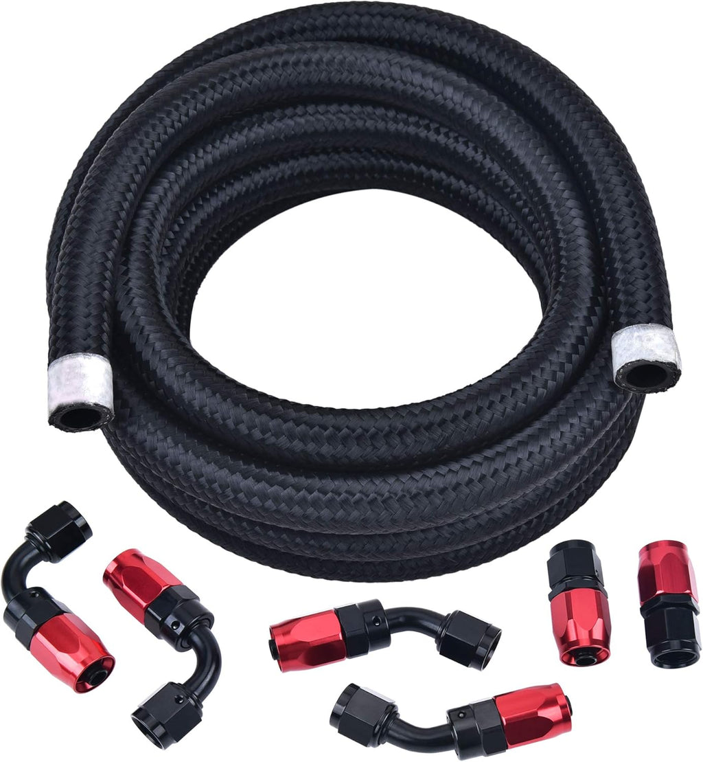 6AN Nylon Braided Fuel Hose Kit 10FT Black Pack of 2 J63007