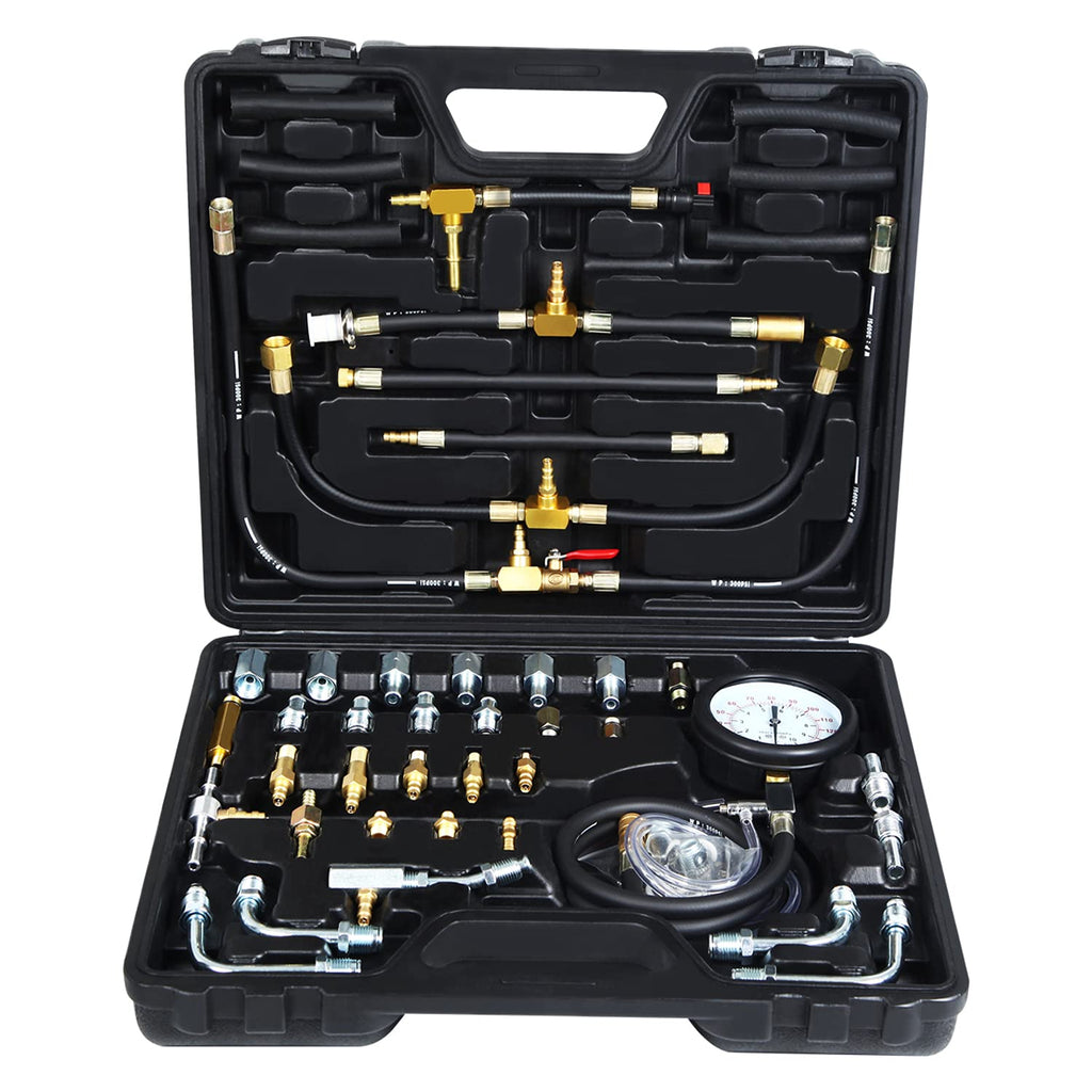 Fuel Pressure Test Kit, Fuel Injection Pressure Tester Kit Gauge 0-140 PSI/10 bar Scale, Dual Dial Y24277