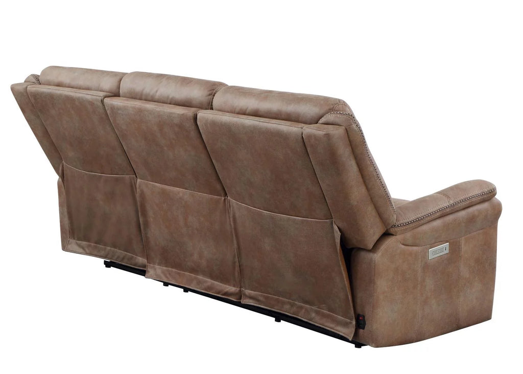 Camel Brown Polyester Faux Suede Power Reclining Sofa S441425