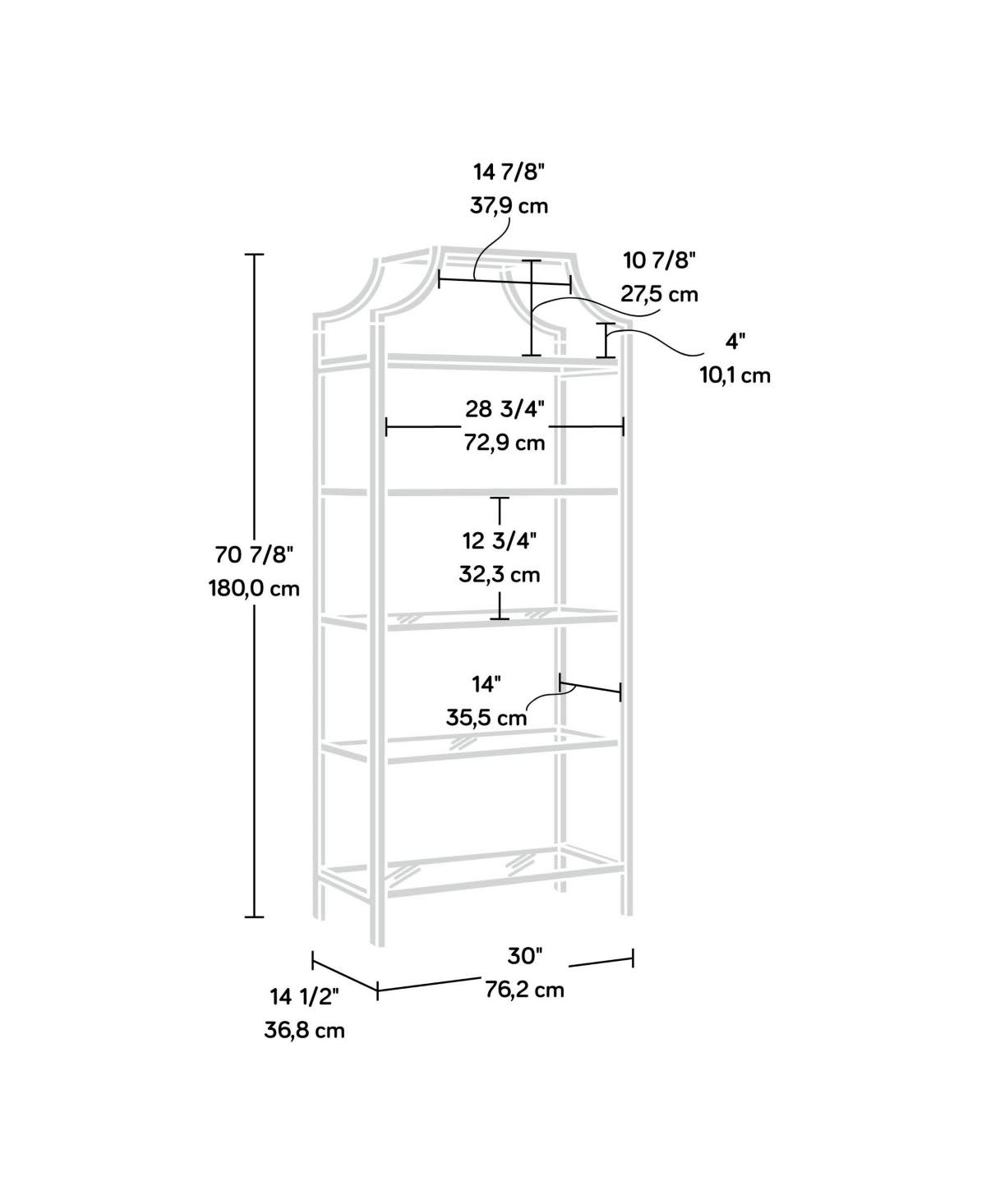 5 Shelf Bookcase, Satin Gold L728