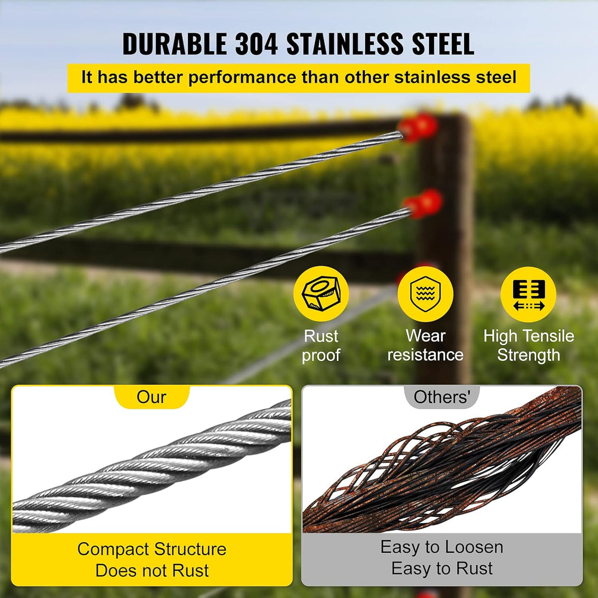 304 Stainless Steel Cable 1/4 Inch 7 X 19 Steel Wire Rope 200Feet T559