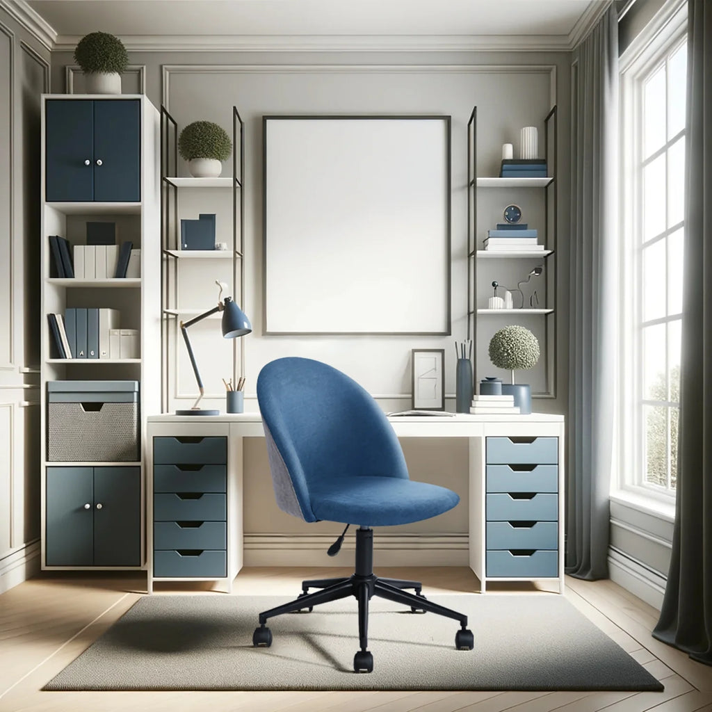 Blue Adjustable Swivel Fabric Upholstered Armless Task Chair N25495