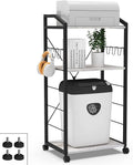 White 3-Tier Mobile Printer Stand Utility Cart Wooden Adjustable Shelf with 8 Hooks S41562