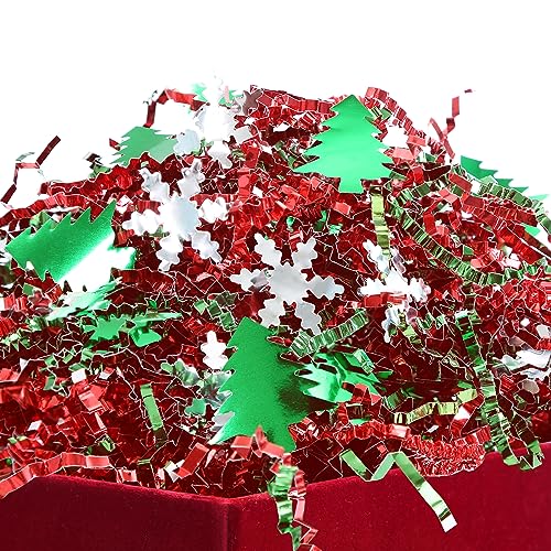 Metallic Red Green Christmas Crinkle Cut Paper Shred Filler C7234