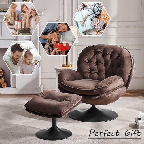Velvet Swivel Accent Chair with Ottoman Set A3585