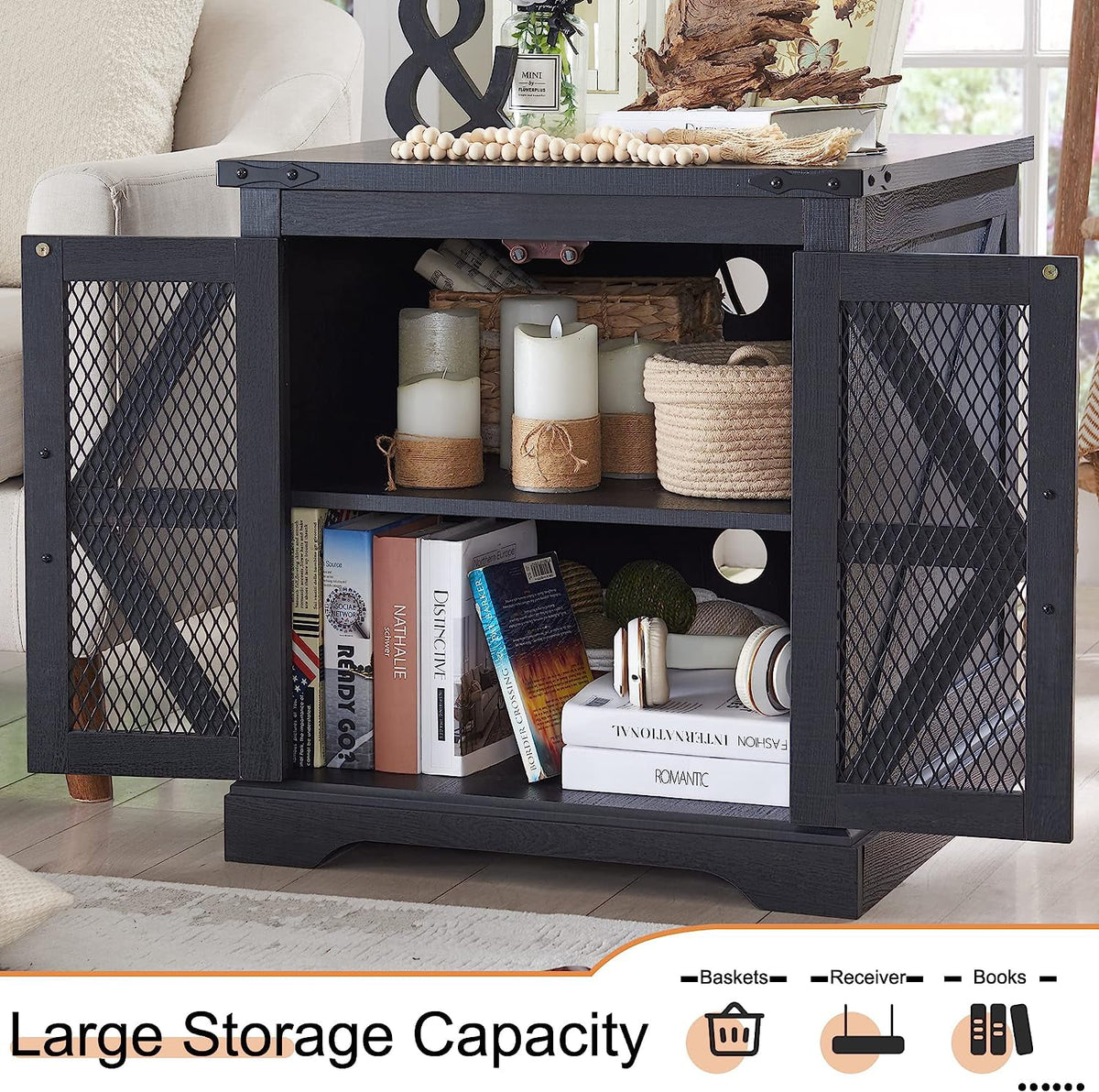 Black Nightstand with Charging Station R629508