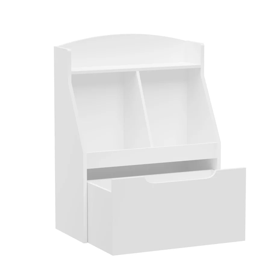 White Wooden Kids Bookcase with Toy Box on Wheels E127763