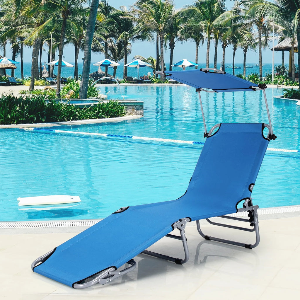 Beige Foldable Lounge Chair with Sun Shade H828133