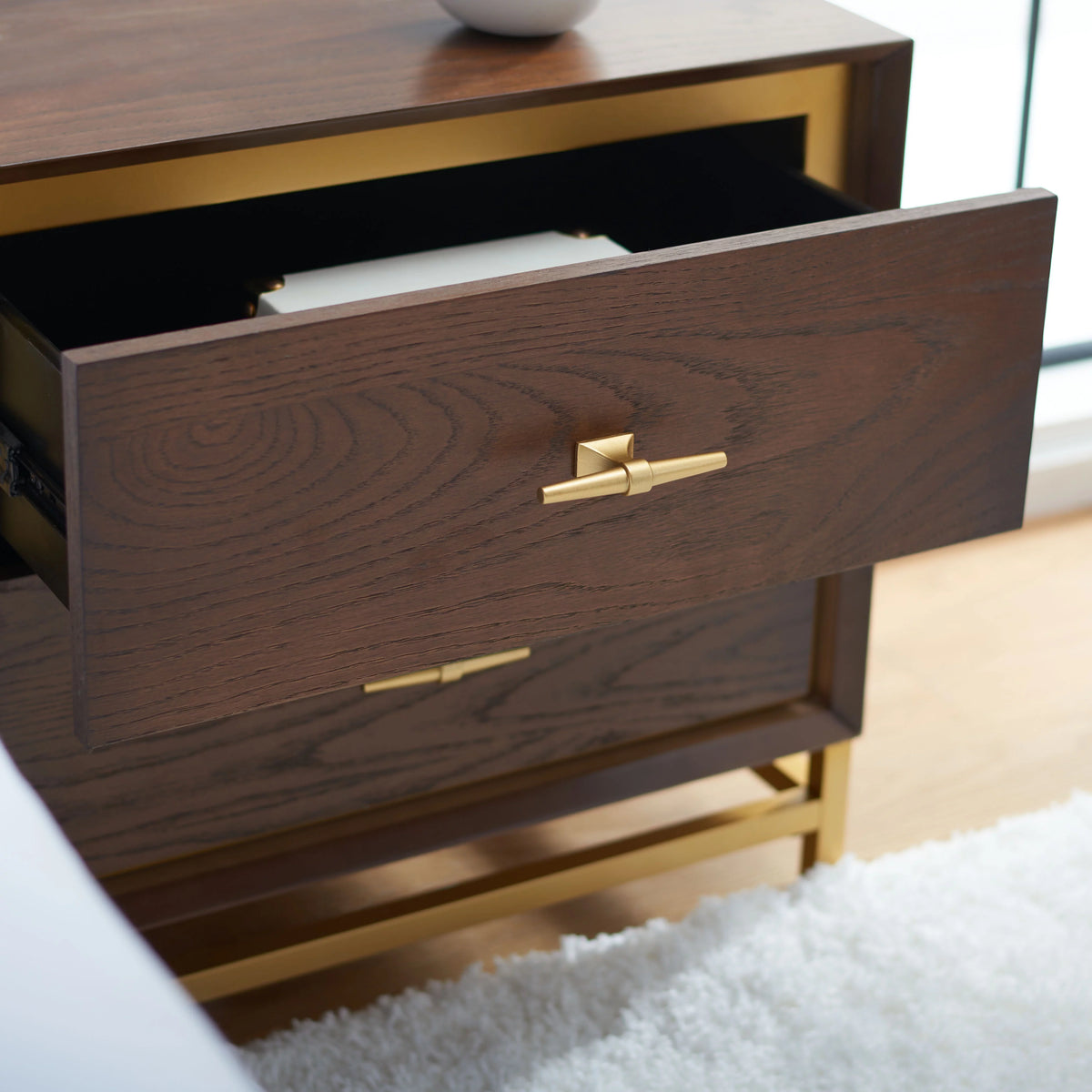 2 Drawer Walnut Brass Nightstand K941524