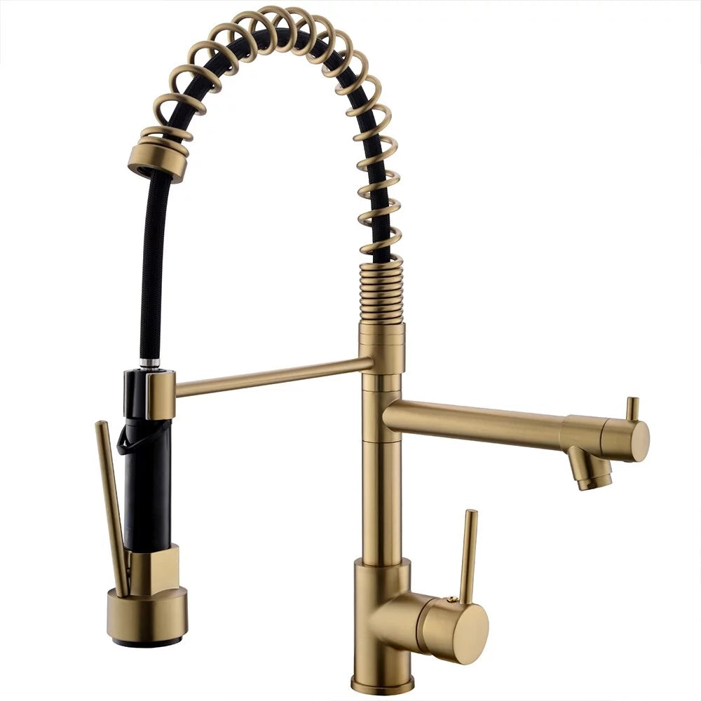 Brushed Gold Kitchen Faucet with Pull-Down Sprayer E665452