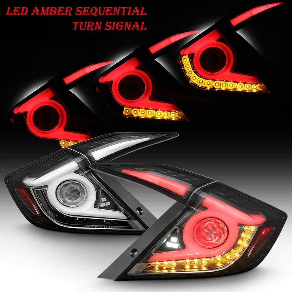 2016-2019 Honda Civic Sedan Black LED Tail Lights D253