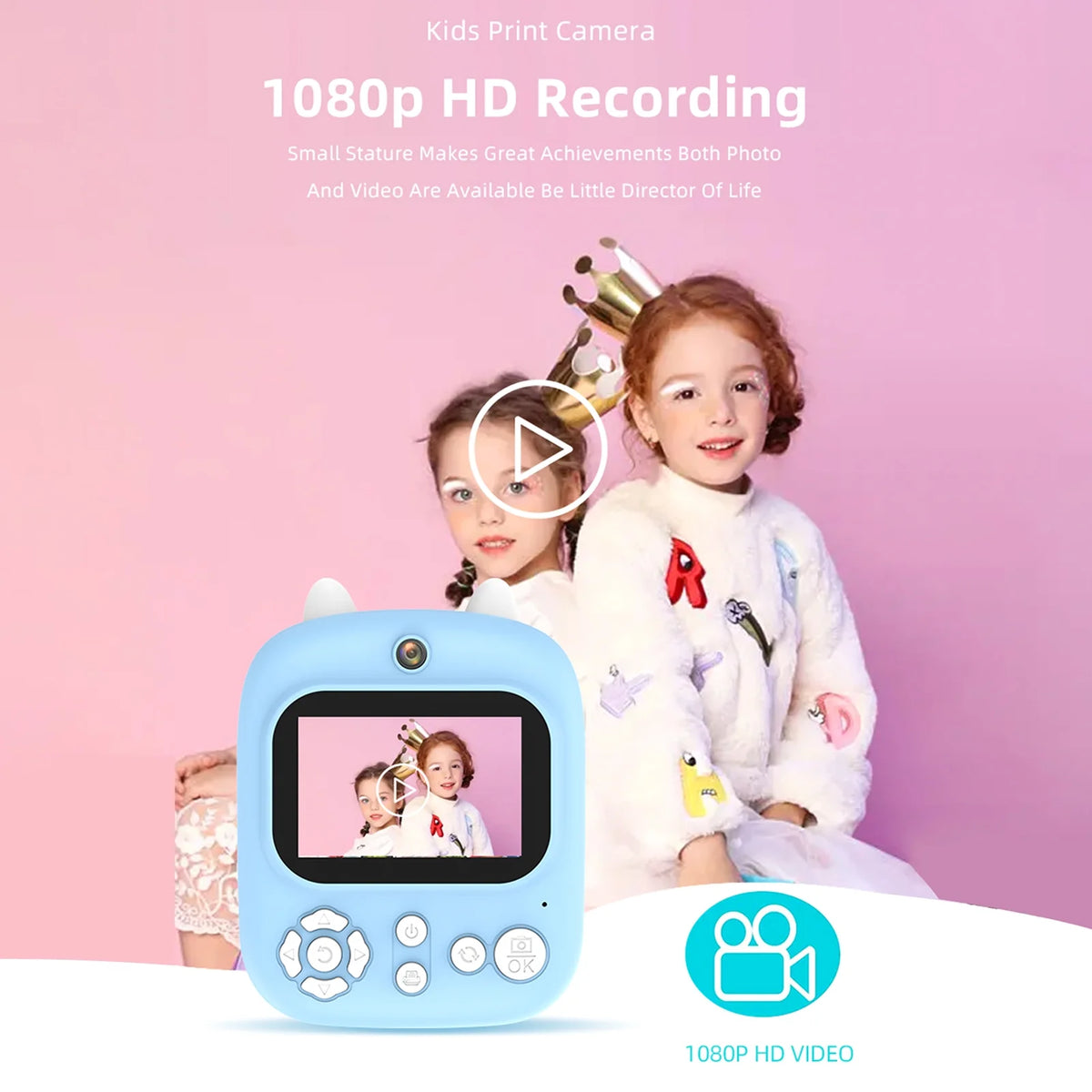 Instant Camera with Dual Lenses, 12MP, 32GB Memory, 3 Printing Paper Rolls Y64010