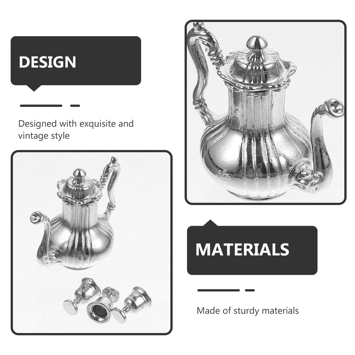 Metal Mini Tea Kettle Dollhouse Accessories Simulation Teapot Play Toy E5391