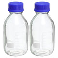 500mL Clear Graduated Glass Storage Bottle Blue Cap 2 Pack U44036