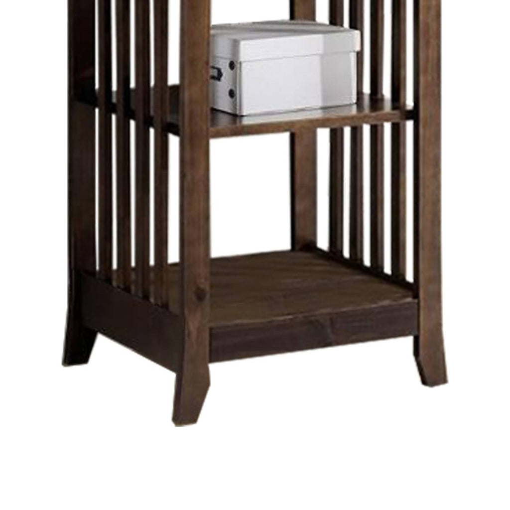 4 Tier Wooden Frame Bookcase with Slatted Side Panels, Brown Z770