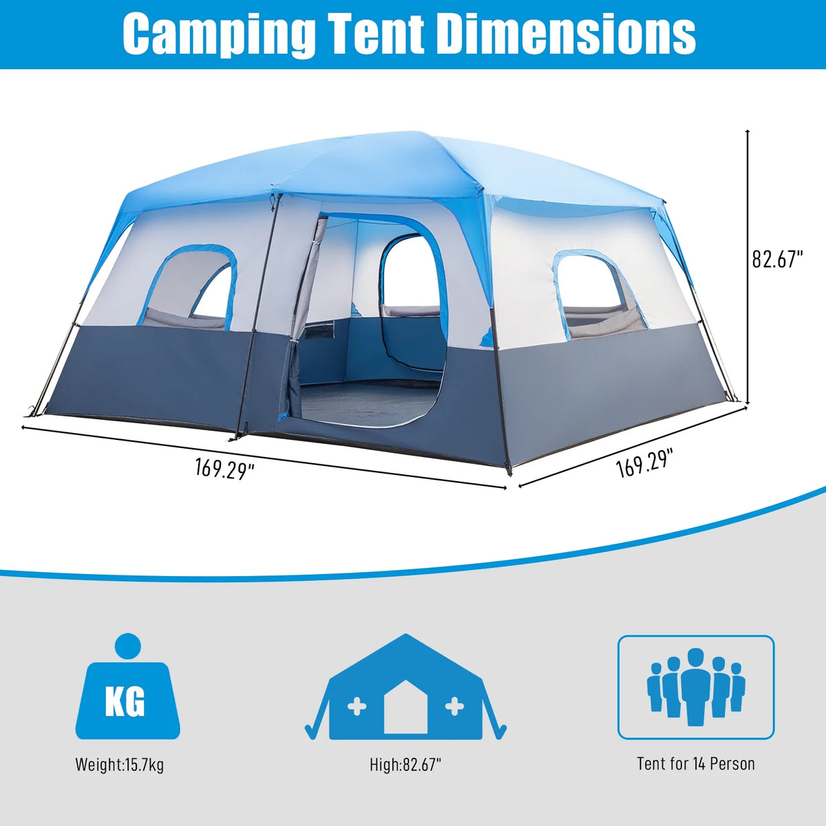 Camping Tent 14 Person 2 Rooms with Carry Bag W18215
