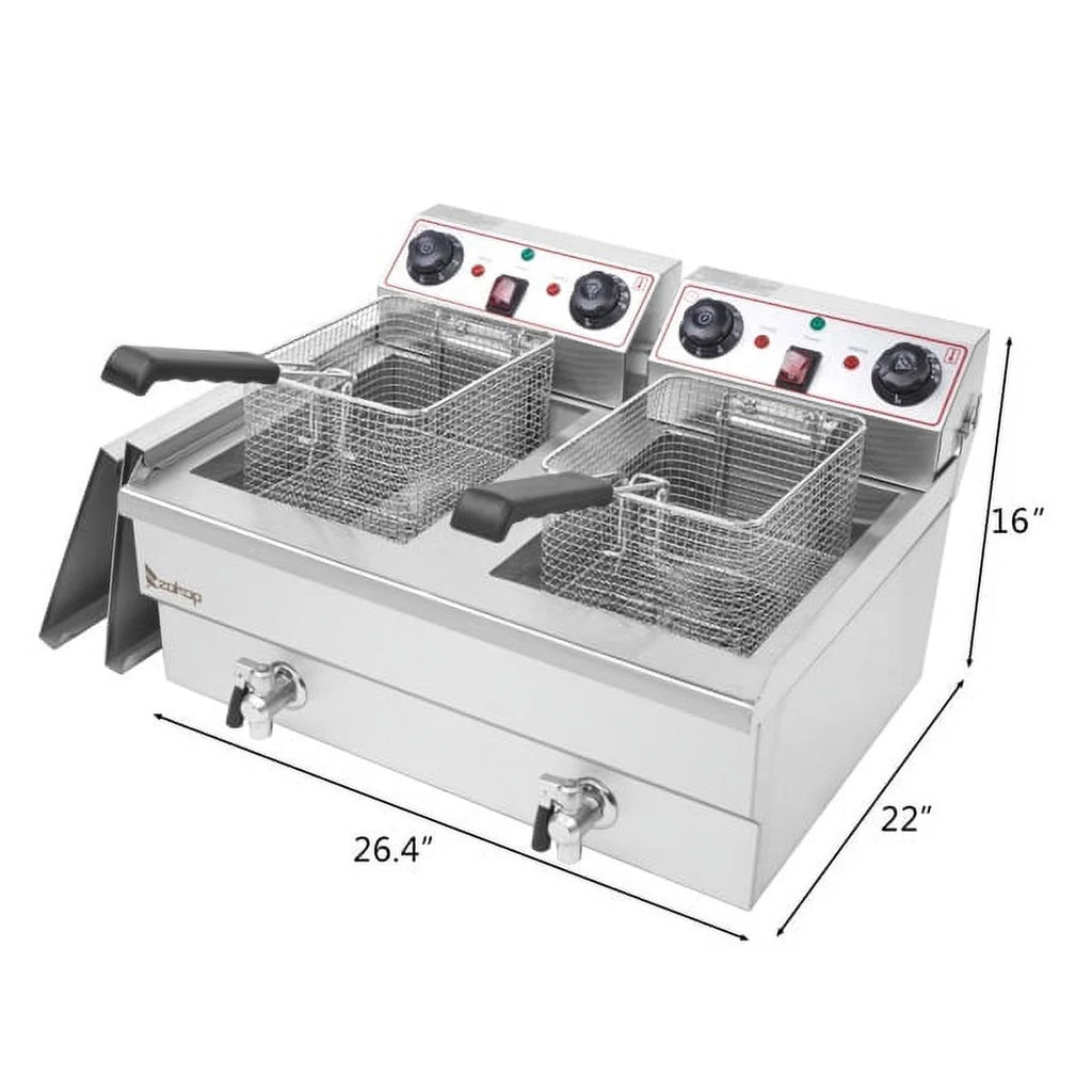 16.9QT Stainless Steel Double Tank Deep Fryer 3400W G91173