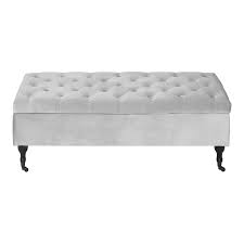Tufted Storage Bench in French Pearl Gray Velvet S280