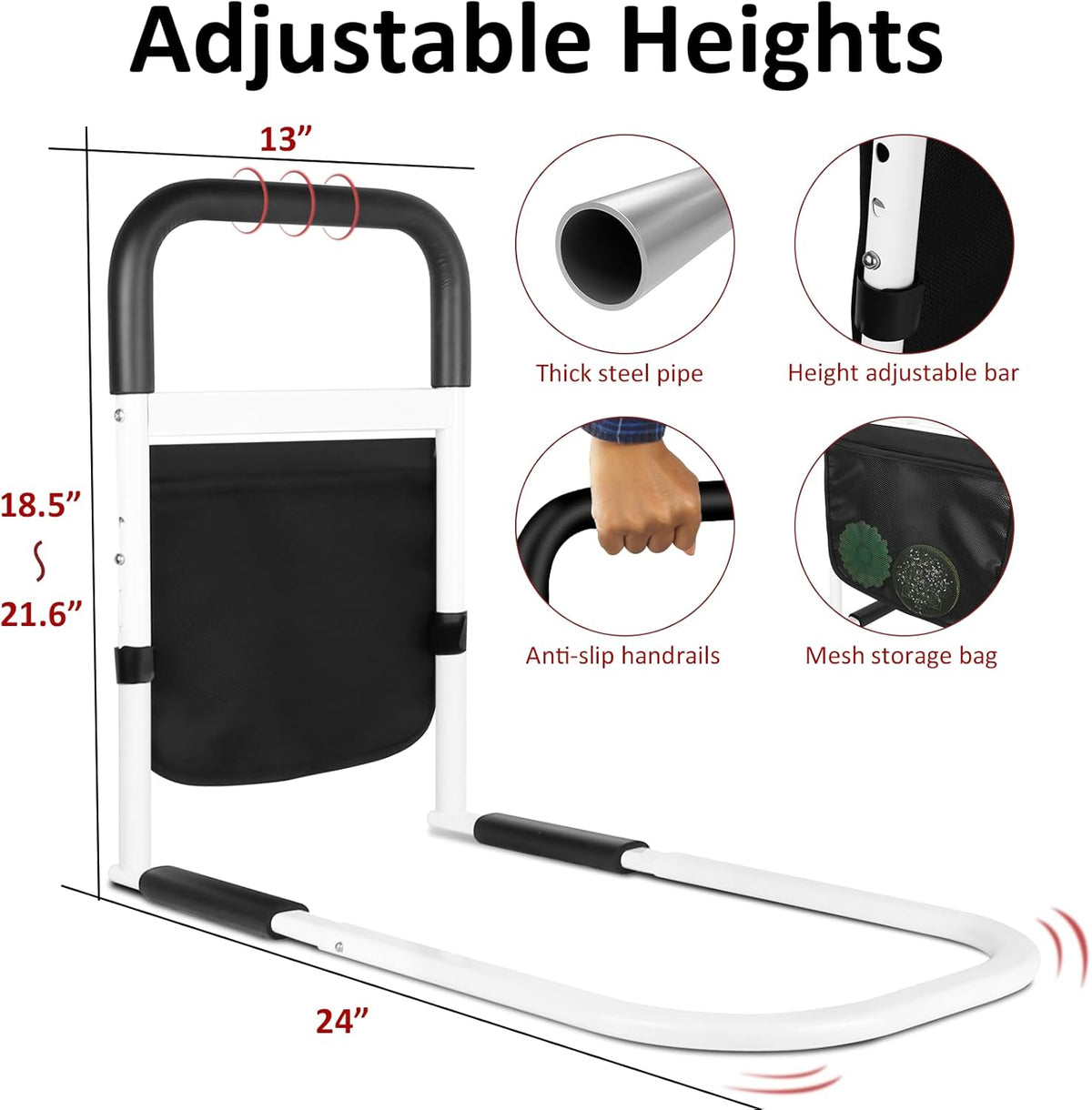 Adjustable Bed Rails with Motion Light Storage Pocket A340
