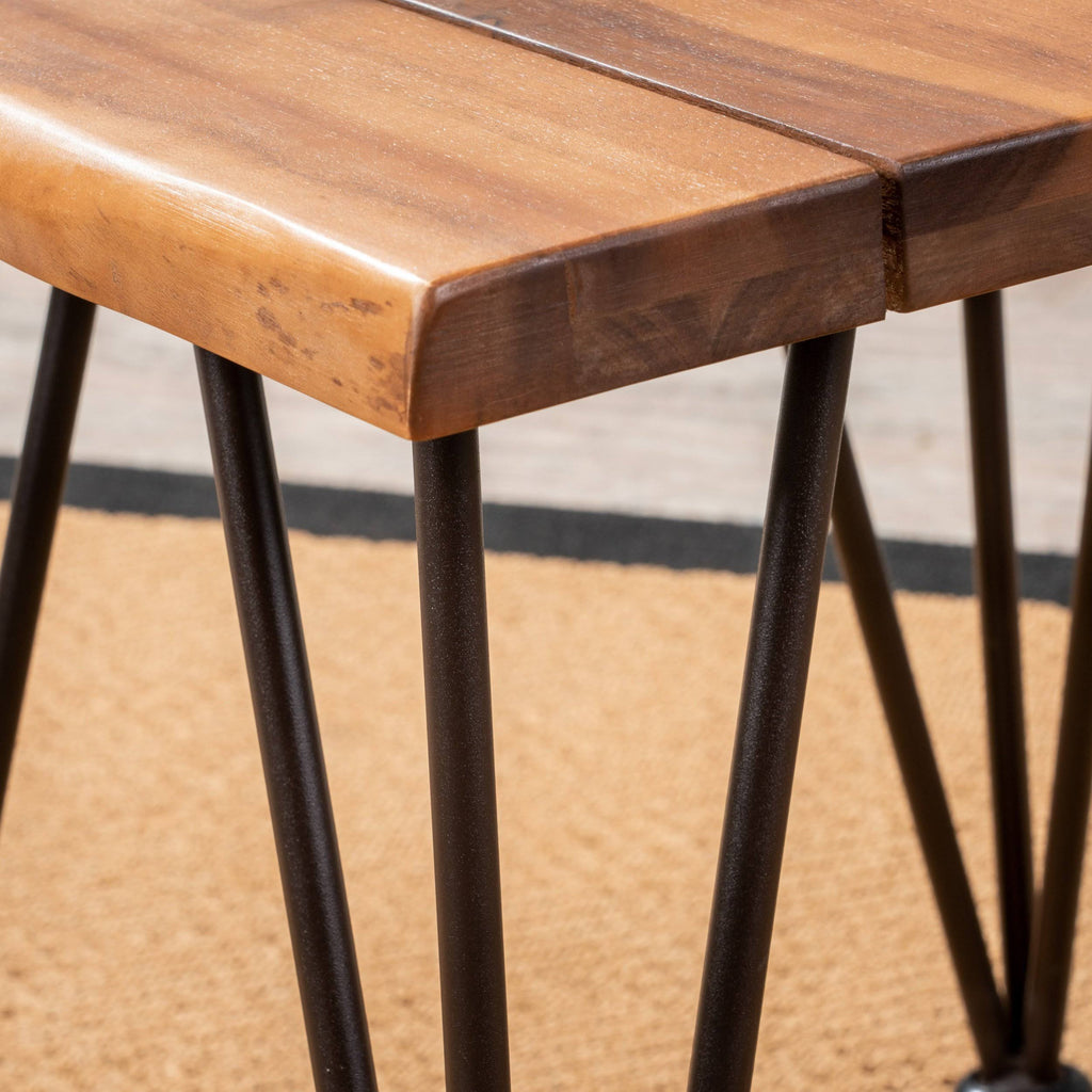 Industrial Iron & Teak Finished Acacia Wood Accent Table P533