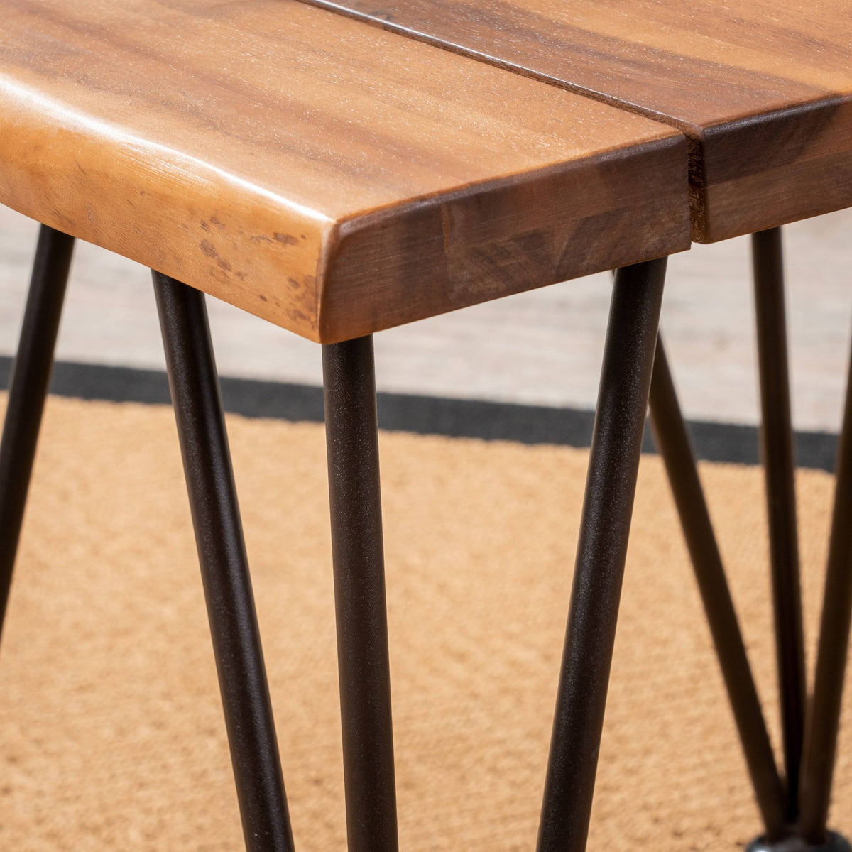 Industrial Iron & Teak Finished Acacia Wood Accent Table P533