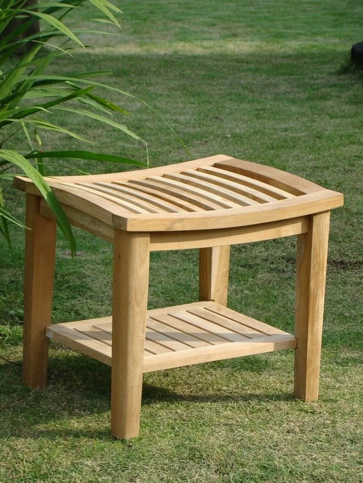 Teak Wood Shower Stool Bench with Shelf E746