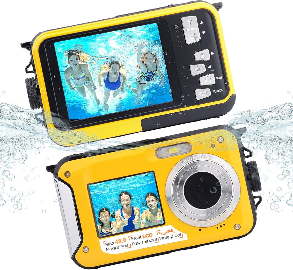 13FT Underwater Camera, 48MP Photo 2.7K Video Waterproof Camera, Dual Display EIS Digital Underwater Camera-Yellow S151197