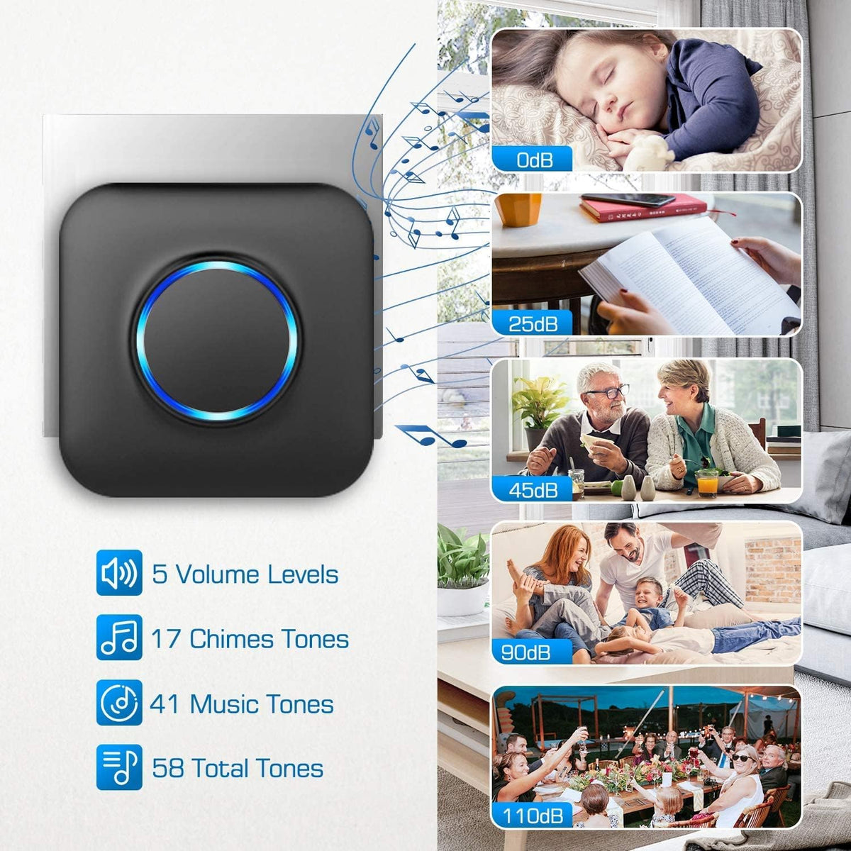 Wireless Door Chime with 2 Door Sensors and 1 Plug-in Receiver W4446