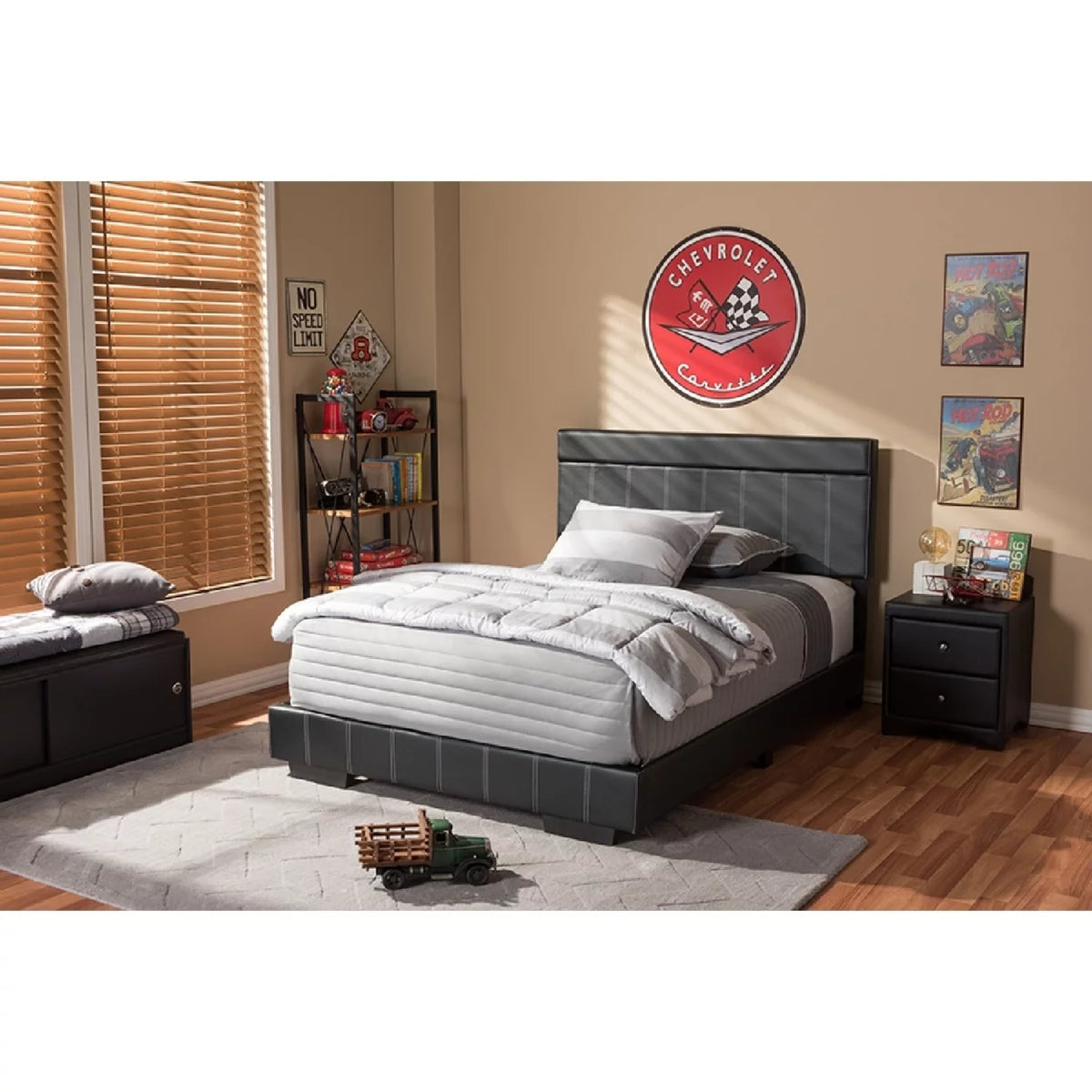 Black Faux Leather Full Size Platform Bed N90853