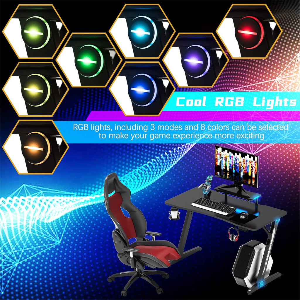 Z-Shaped Gaming Desk with Monitor Stand & Carbon Fiber Surface S30100