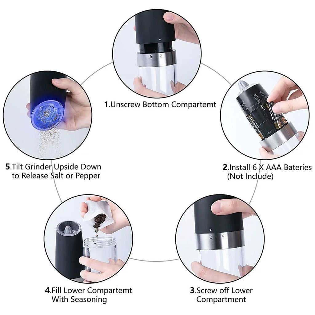 2 Pack Electric Salt and Pepper Grinder Set with Adjustable Coarseness O8877