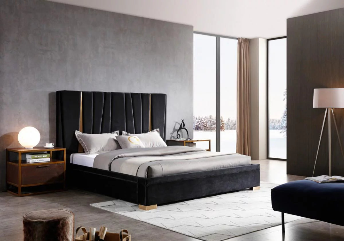 Black Velvet & Brass Queen Bed E5799