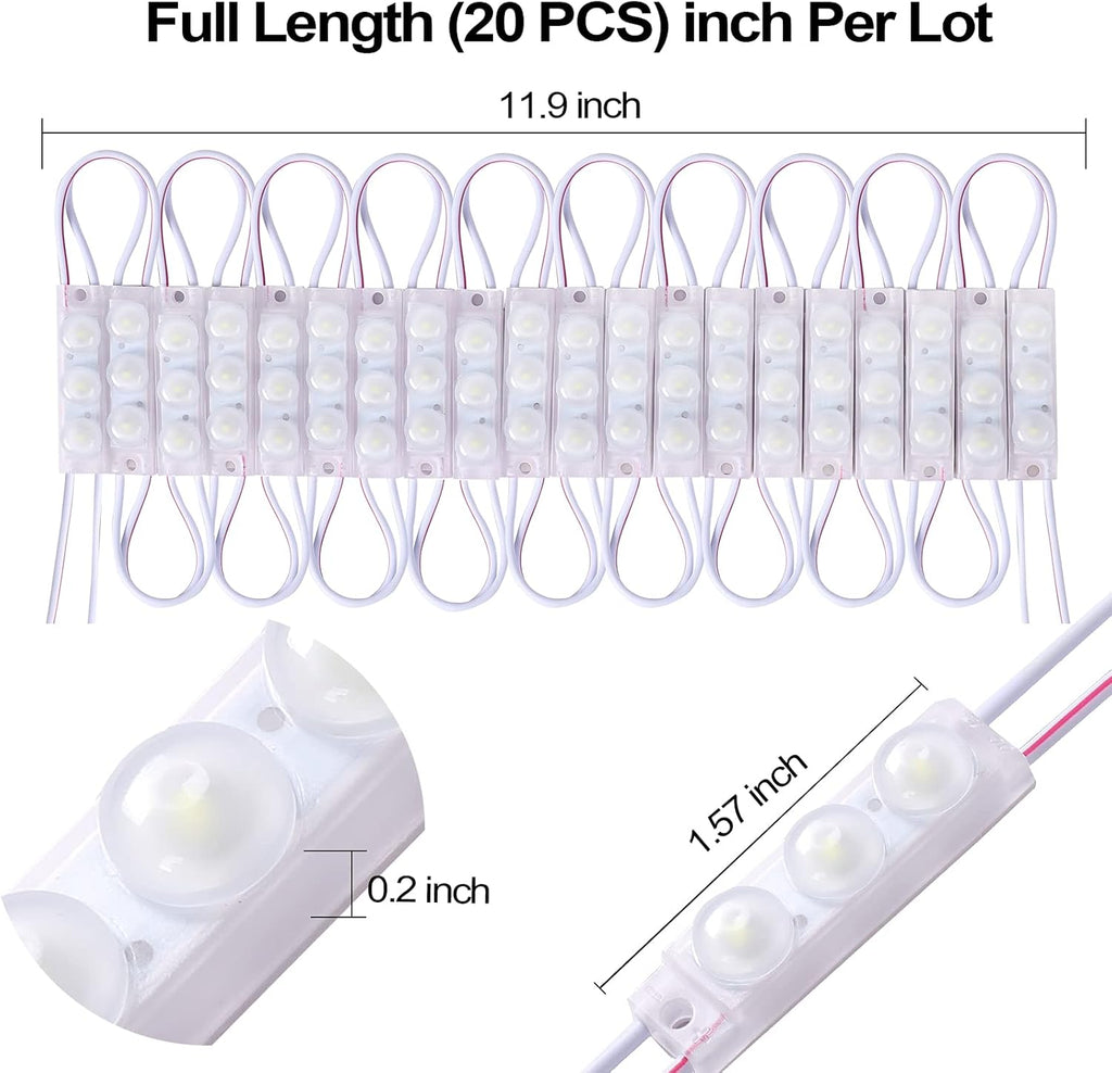 200 Pcs Waterproof LED Module Lights, 0.72W DC12V 6500K, White Light Pack of 2 E8859