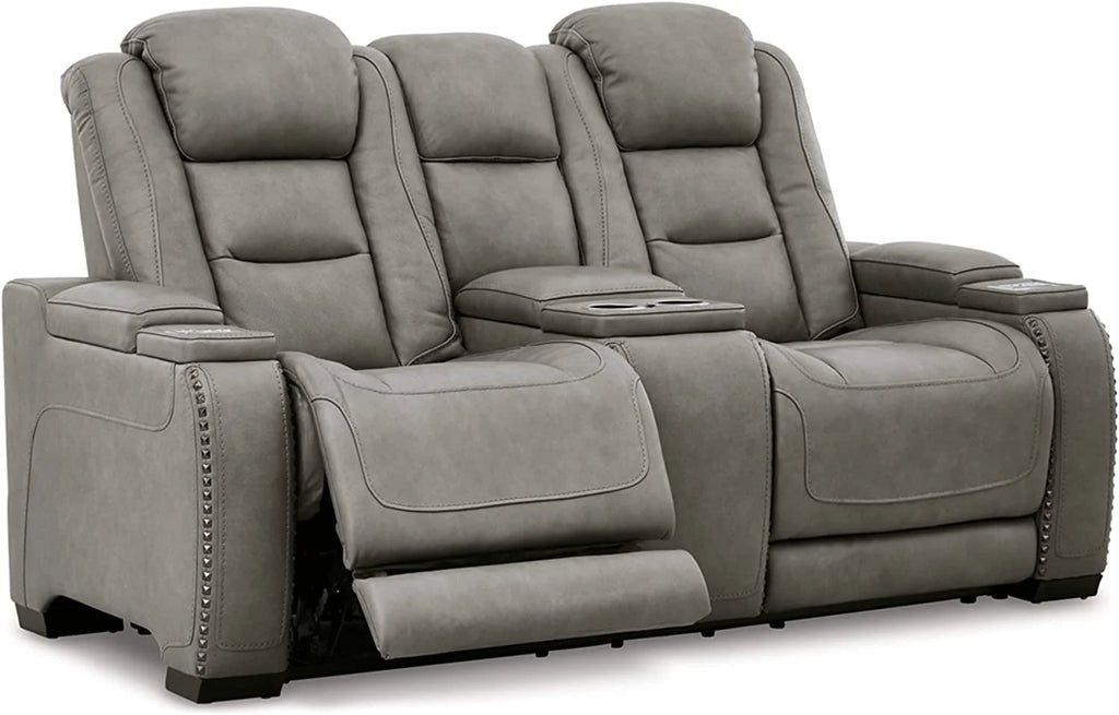 Gray Leather Power Reclining Loveseat Q44221