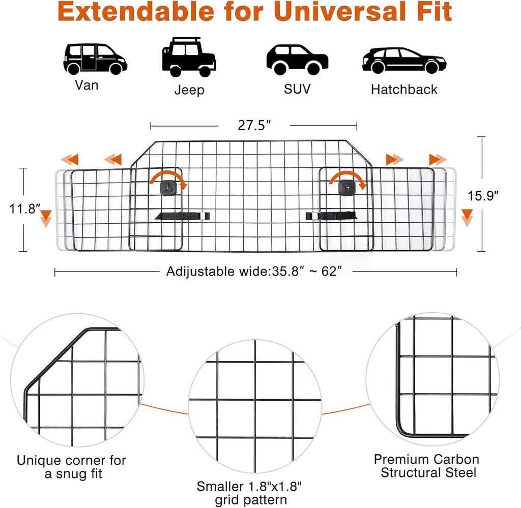 Dog Car Barrier for SUV, Extendable Metal Mesh Pack of 2 H6250