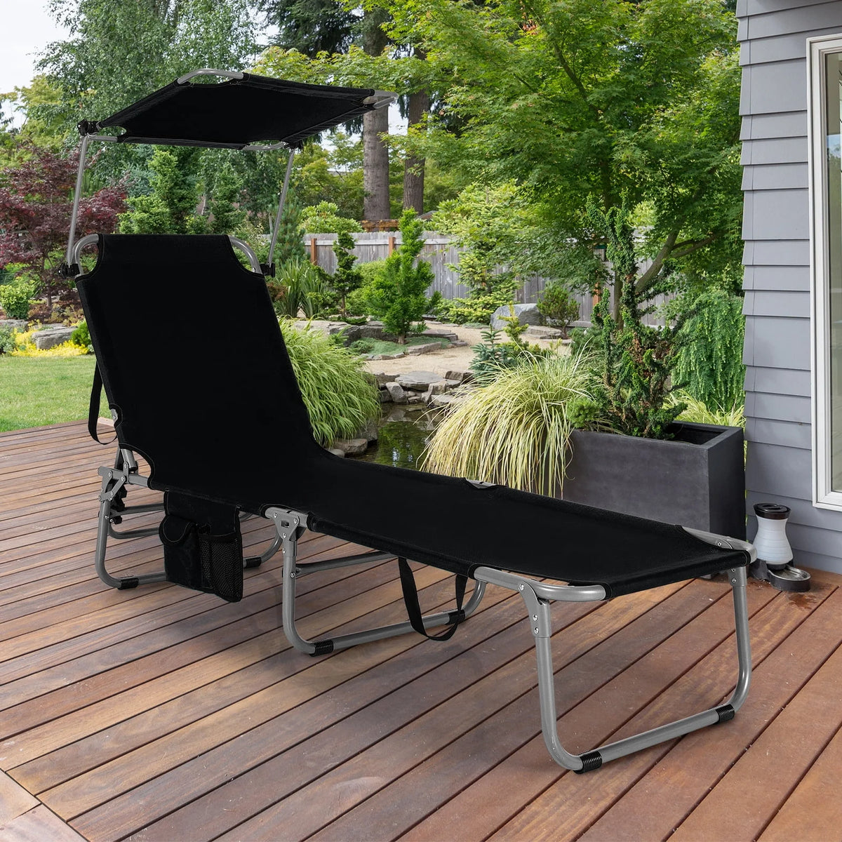 Beige Foldable Lounge Chair with Sun Shade H828133