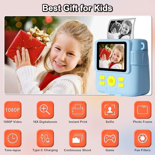 Kids Instant Print Camera with 32GB Card Purple T178