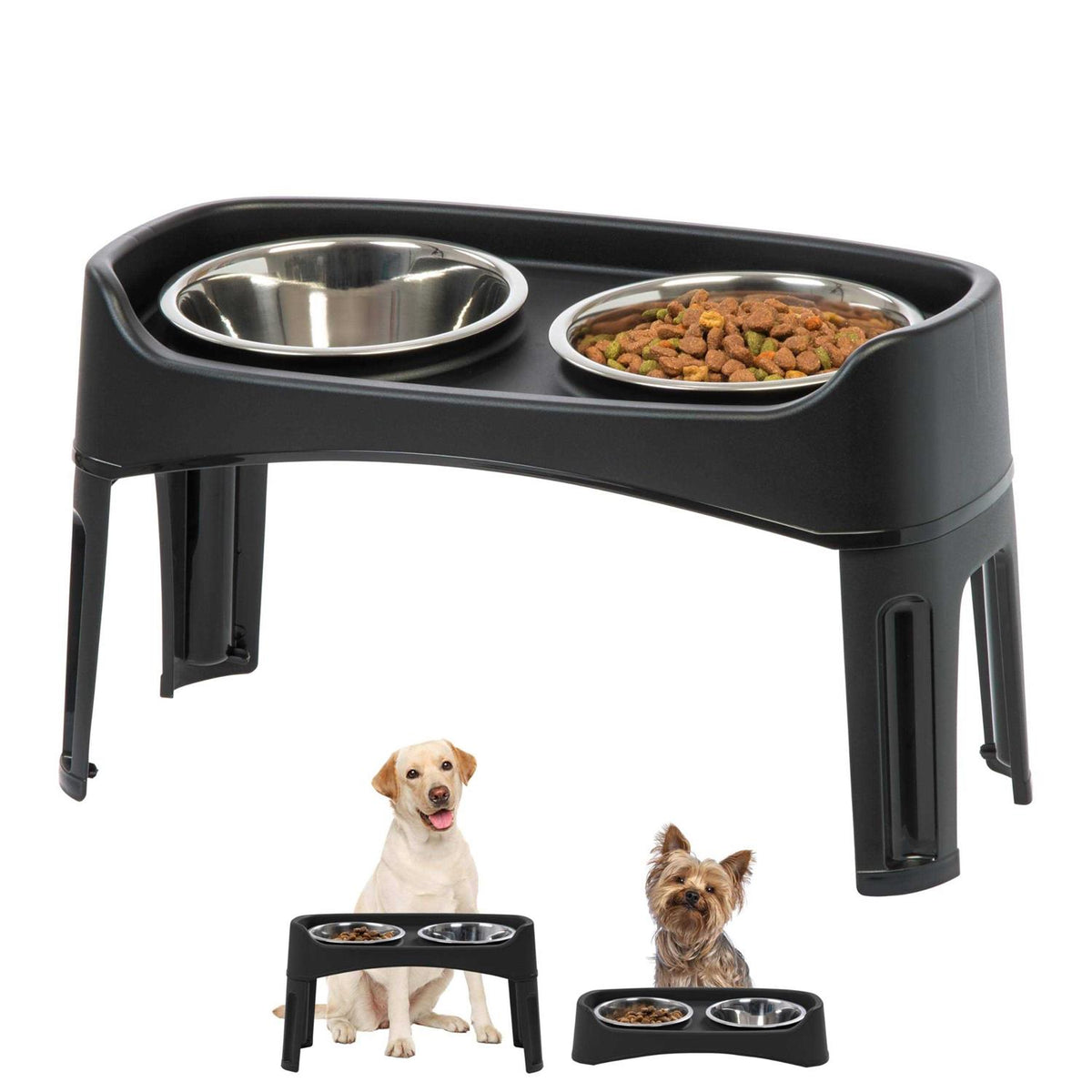 12 inch Elevated Dog Bowls with 2 Qt Stainless Steel Bowls W763