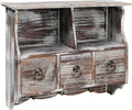 Torched Wood Wall Shelf with 3 Drawers and Key Hooks C921