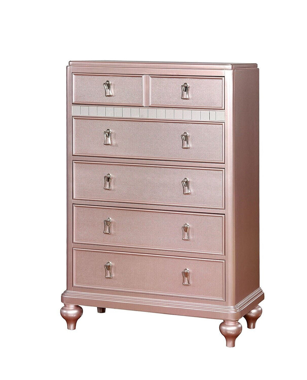 Rose Gold Queen Size Bed 6pc Set Solid Wood R3374